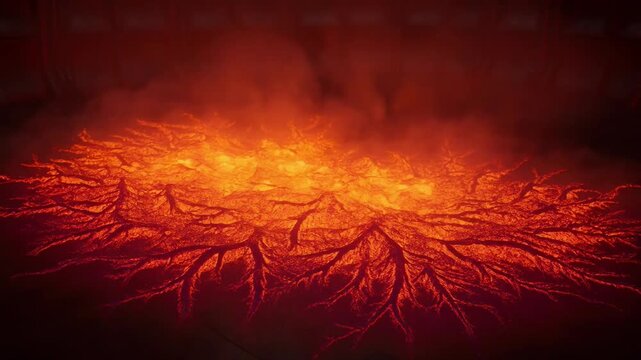 Intense volcanic lava landscape flowing molten earth fiery hellscape underground heat