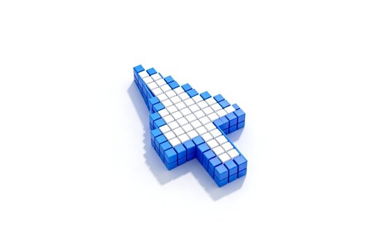 Blue and white pixel cursor for digital design