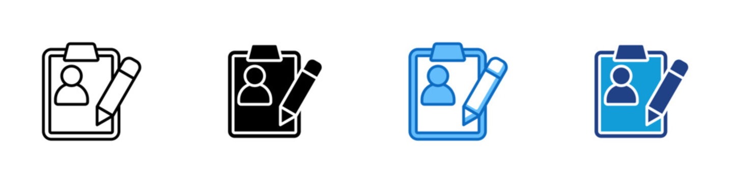 Profile Editing Multiple Style Icon Design Vector - Clipboard with user and pencil representing profile editing, account registration, and personal data update