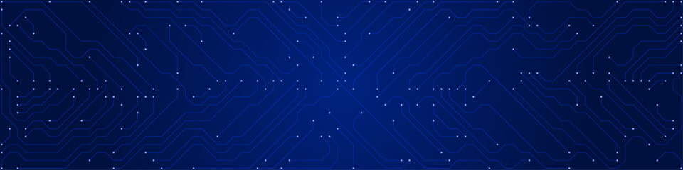 Obraz premium Deep blue digital circuit board pattern with white connection points and intricate pathways technology