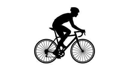 Fototapeta premium Silhouette of a male cyclist riding a bicycle on road wearing helmet in motion capturing sport activity and outdoor transportation for healthy lifestyle.