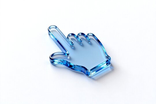 Blue glass cursor hand for digital interface design