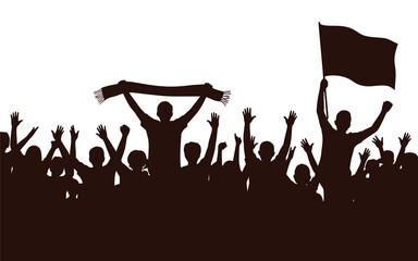 Obraz premium crowd silhouette on white background people flag