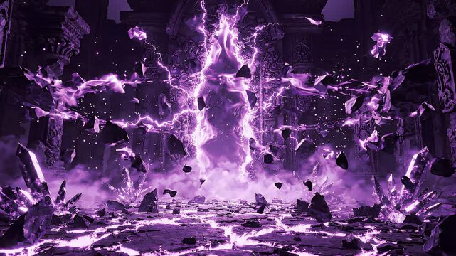 Forbidden Magic Rift in Ancient Ruins with Purple Energy Glow &ndash; Cinematic Fantasy Portal 4K