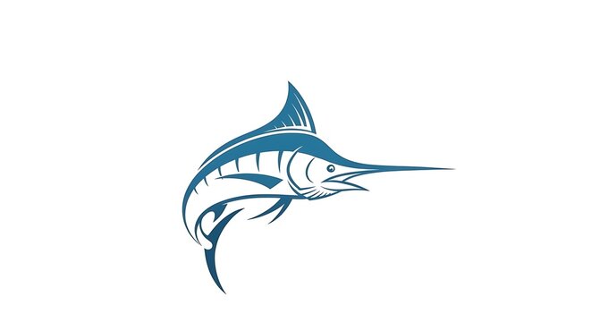 Blue Stylized Marlin Fish Leaping on White Background