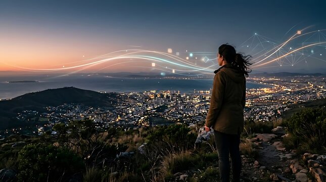 Person Looking At Horizon With Subtle AI Light Trails
