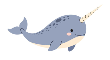 Cute Narwhal Cartoon Illustration with Tusk © sakhira