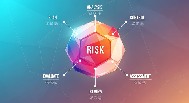 Business risk management conceptual diagram with connected nodes management business analysis assessment evaluation strategy planning corporate decision improvement structure development