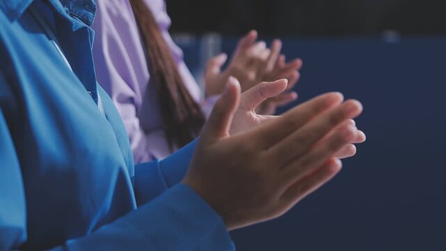 Business people applauding. Group of business people clapping in row. Banner background.