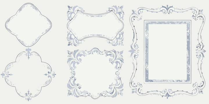 Baroque And Rococo Style Decorative Frames Blue Vector Illustration