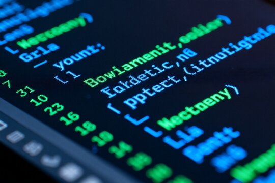 Close-up of glowing code on a screen for tech projects