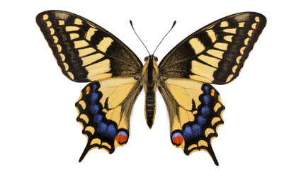 Swallowtail butterfly with yellow black blue, and orange wings © Otillie