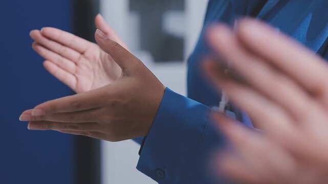 Business people applauding. Group of business people clapping in row. Banner background.
