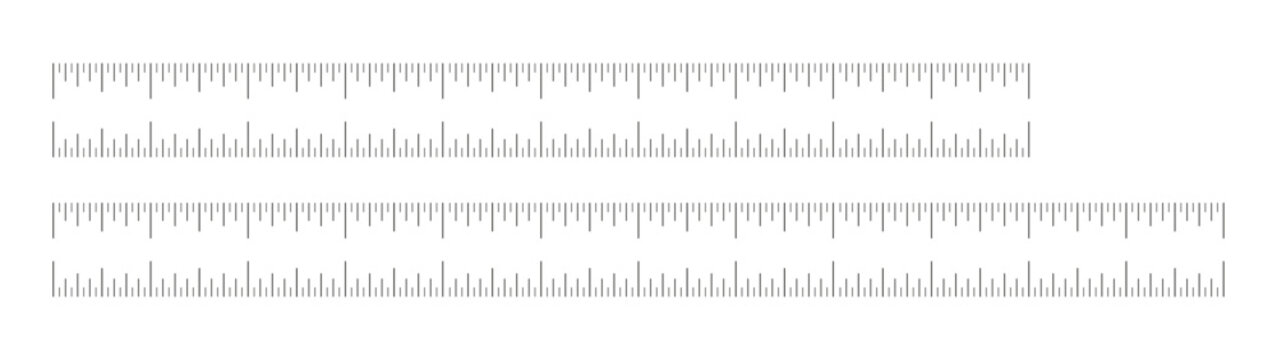Measuring chart, ruler scale with 10 and 12 inches. Length measurement distance, height, math. Ten and twelve inches sewing tool template.