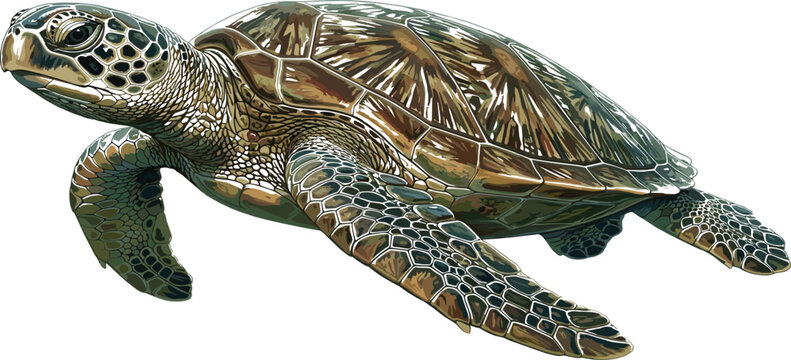 Beautiful realistic hawksbill turtle underwater reptile flat vector graphic, exotic tropical aquatic animal icon for web design