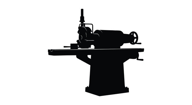 Metal lathe machine silhouette against a white background industrial equipment
