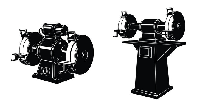 Bench grinder silhouette black and white industrial machinery illustration