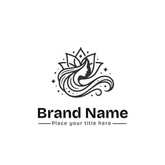 Obraz premium Minimalist Lotus Flower Logo Design with Elegant Woman Face Silhouette and Sparkling Stars for Luxury Spa, Yoga Wellness, Cosmetics, Skincare, and Hair Salon Brand Identity