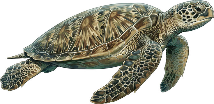 Beautiful realistic loggerhead turtle underwater reptile flat vector graphic, exotic tropical aquatic animal icon design asset