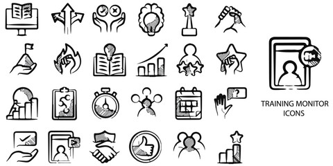 Fototapeta premium Training Monitor simple concept 24 Grew color icons set .Vector illustration.
