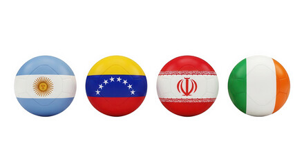Naklejka premium Set of four round balls with national flags of world countries isolated on transparent background