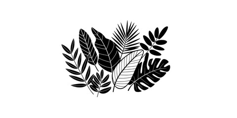 Fototapeta premium Leaves tropical illustration with black and white design elements featuring nature, foliage, plants with botanical and leafy elements for artwork,