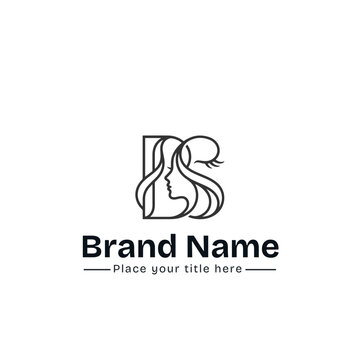 Minimalist Letter BS Monogram Logo Design with Elegant Woman Face Profile Silhouette and Eyelashes for Luxury Spa, Hair Salon, Cosmetics, and Skincare Brand Identity