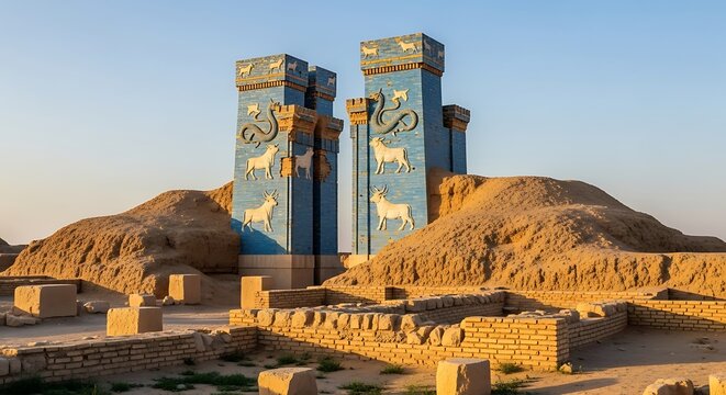 Ancient Monumental Gate of Persepolis at Sunset Light.