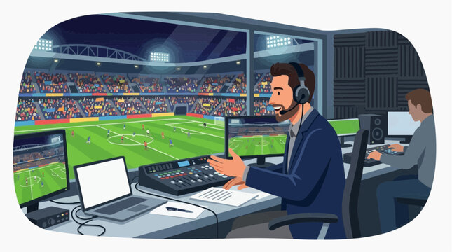 Football Commentator Broadcasting Live ( vector flat)