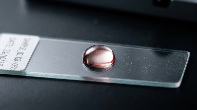 Close-up of a microscope slide with sample