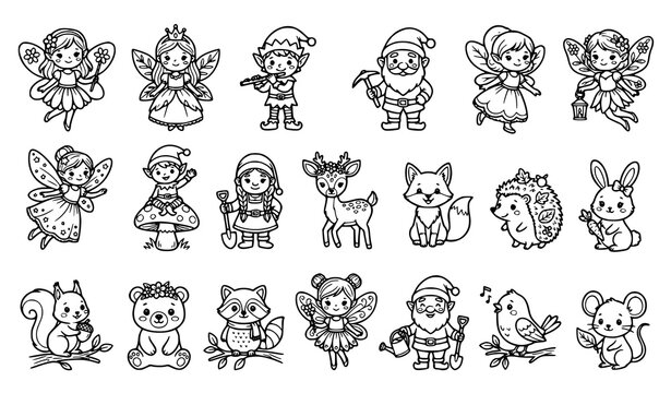 Fairy Clipart Set Woodland Princess Elf Forest Animal Vector Collection