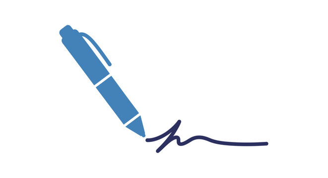 Blue pen signing document with ink.