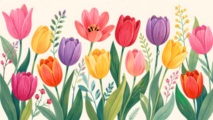 Fototapeta premium Colorful Tulip Flower Illustration Background