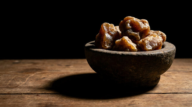 Raw Asafetida Hing Resin Lumps in Stone Mortar Moody Photo