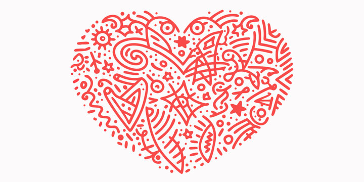 heart shape silhouette with intricate red patterns on white background pattern design