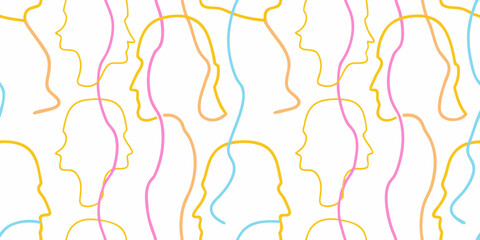 continuous line art human profiles seamless pattern silhouette repeating design graphic illustration © Ripan