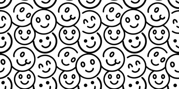 simple black line art smiley faces seamless pattern repeating design graphic illustration