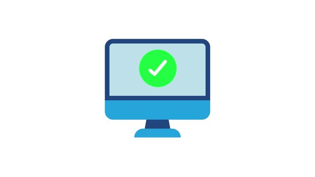 Computer monitor with check mark icon animation isolated on white background
