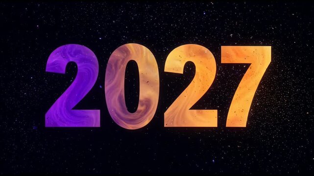 Happy new year 2027 creative typography with colorful fluid art texture on space background