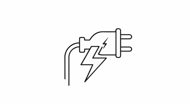 Outline illustration of an electrical plug with lightning bolt symbol