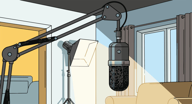 Studio recording setup with microphone, light, and arm