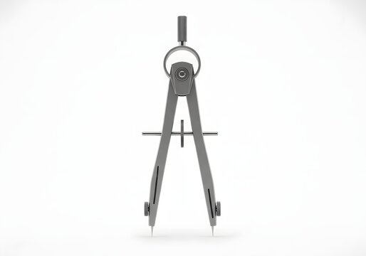 Precise drafting instrument poised for geometric construction, showcasing its metallic arch, adjustable legs, rotating screw, and pointed tips ready to mark perfect circles and arcs on any