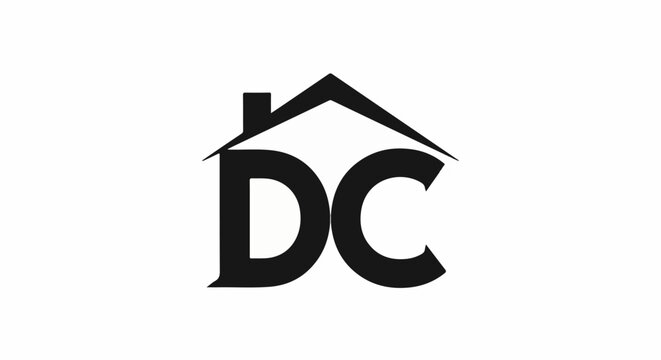 Stylized house icon formed by combining roof and letters 'DC'