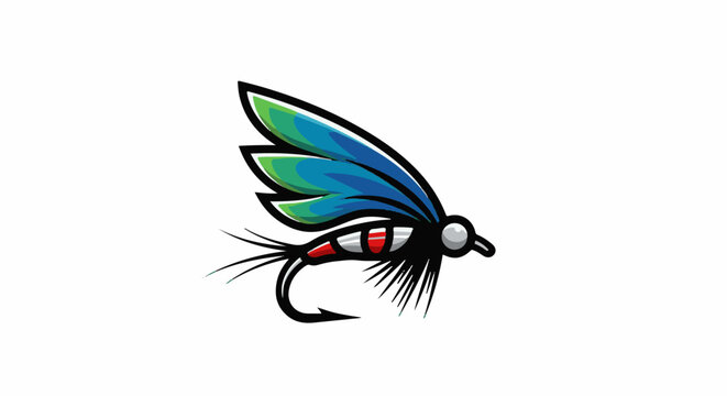 Stylized cartoon illustration of a fishing lure resembling an insect