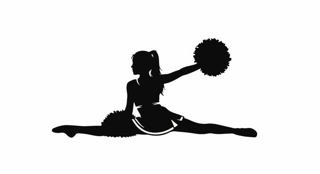 Silhouette of a cheerleader in a split with pom-poms