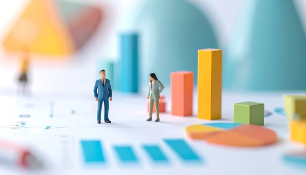 Tiny Business Figures Examining Financial Graphs Concept