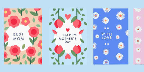 four square greeting cards with floral designs and mother s day messages © RanjanKumar