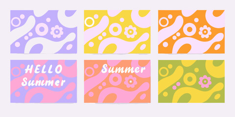 retro groovy summer greeting cards with abstract patterns vintage design colorful flower © RanjanKumar