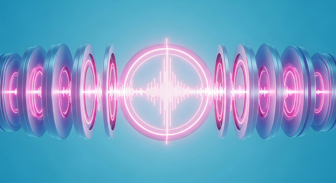 Abstract digital audio waveform visualization with glowing neon circles waveform visualization abstract frequency technology vibration electronic amplitude