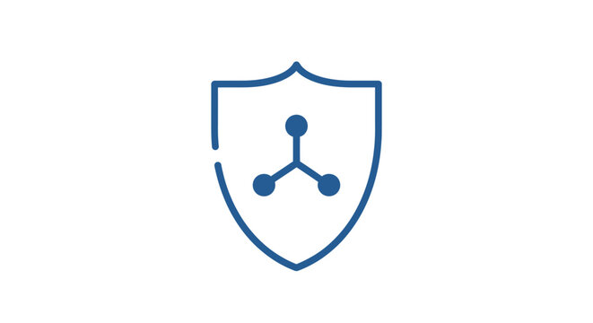Blue shield with molecular structure.